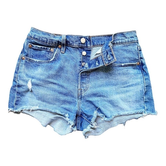 Levi’s 501 Raw Hem Button Down Jean Shorts Waist 28 - Picture 1 of 9